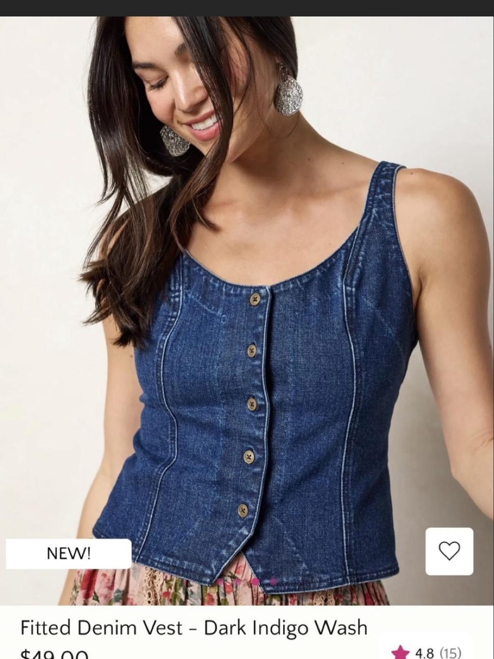 NWOT NATURAL LIFE Denim Vest Dark Indigo Denim Button-Front Tank